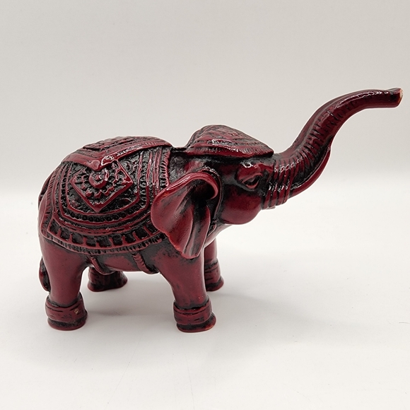 Chinese Feng Shui Good Luck Elephant Trunk Up Red Black Resin Oriental - Picture 5 of 6